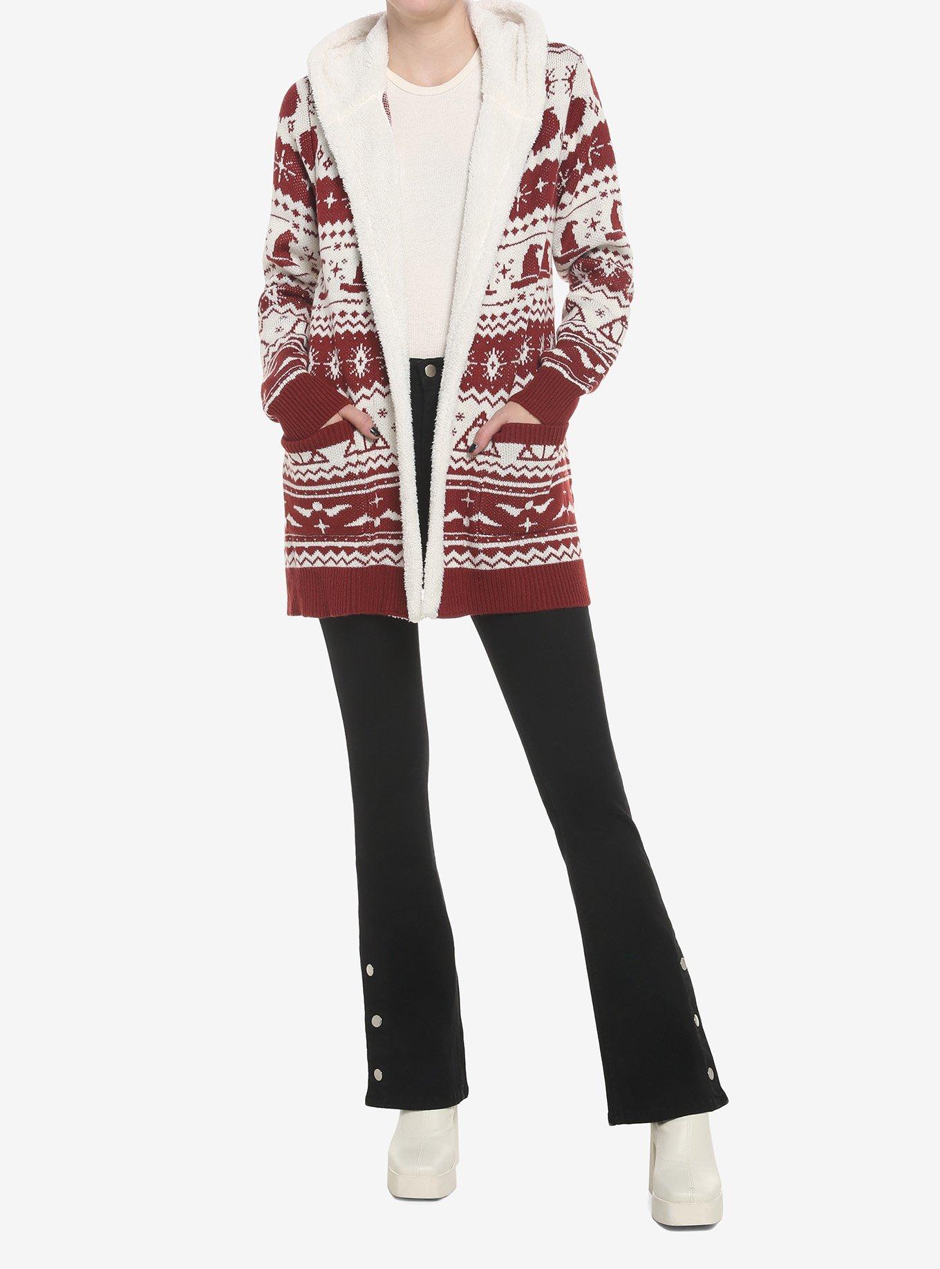 Harry Potter Fair Isle Sherpa Girls Open Cardigan Sweater, , hi-res