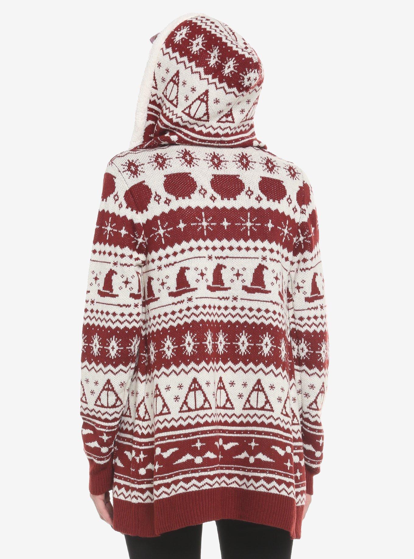 Harry Potter Fair Isle Sherpa Girls Open Cardigan Sweater, MULTI, alternate