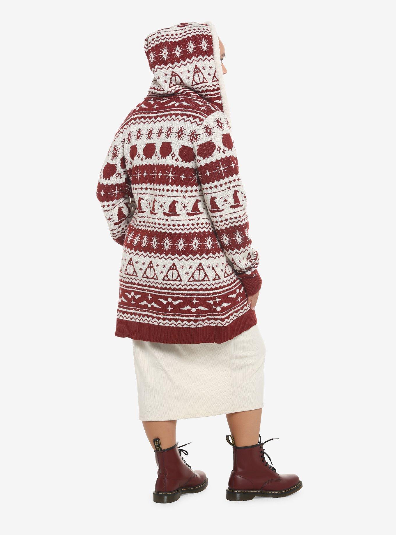 Harry Potter Fair Isle Sherpa Girls Open Cardigan Sweater Plus Size, MULTI, alternate