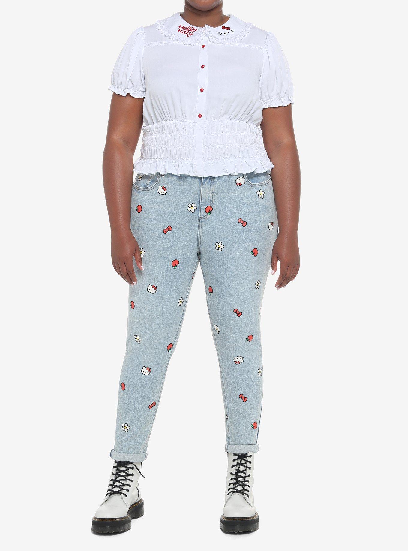 Hello Kitty Lace Woven Button-Up Top, BRIGHT WHITE, alternate