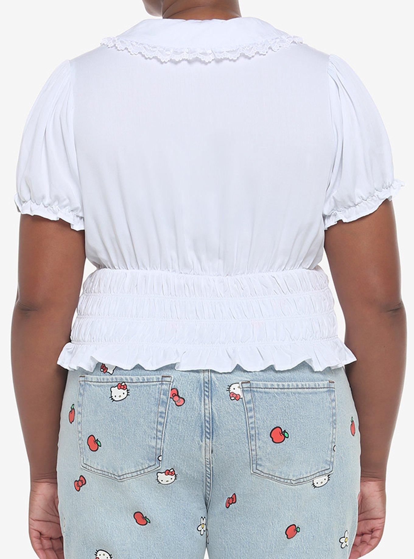 Hello Kitty Lace Woven Button-Up Top, BRIGHT WHITE, alternate