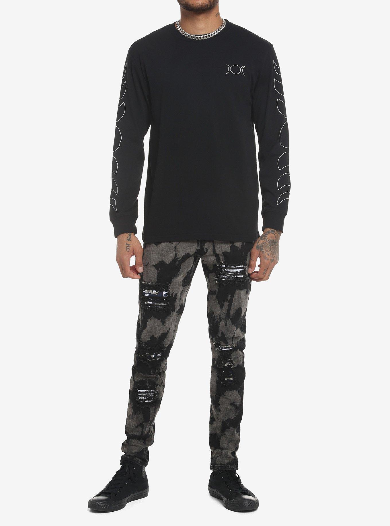 Moon Phases Outline Long-Sleeve T-Shirt, BLACK, alternate