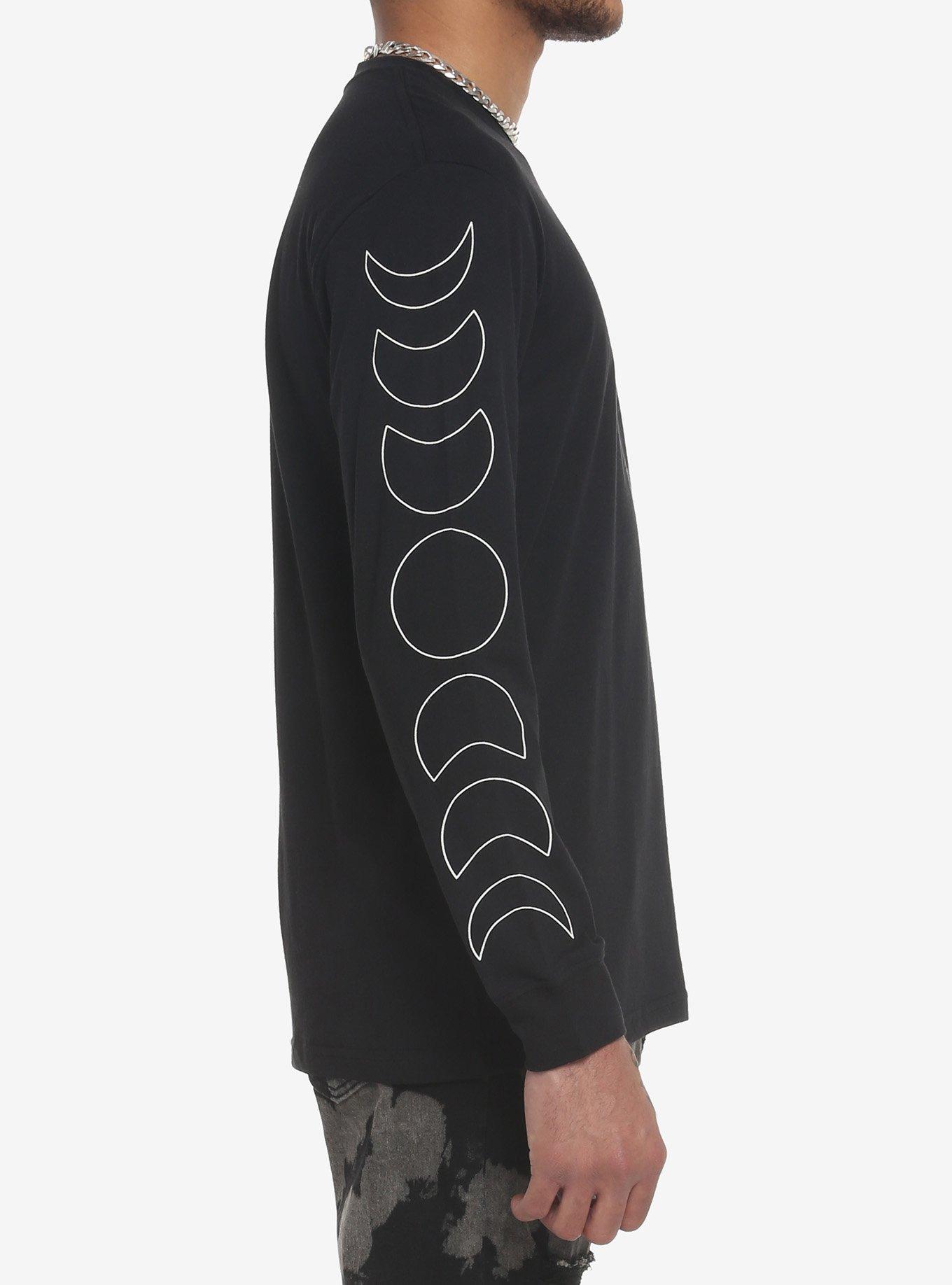 Moon Phases Outline Long-Sleeve T-Shirt, BLACK, alternate