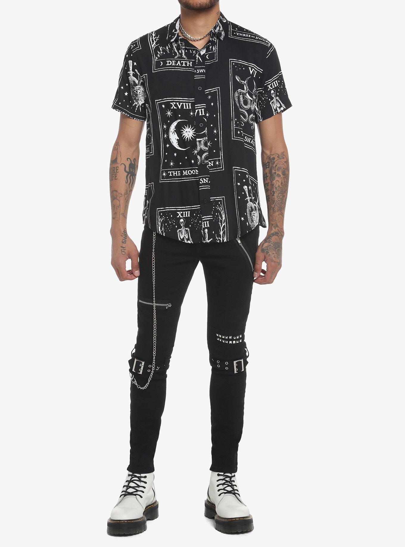 Tarot Card Woven Button-Up, BLACK, alternate