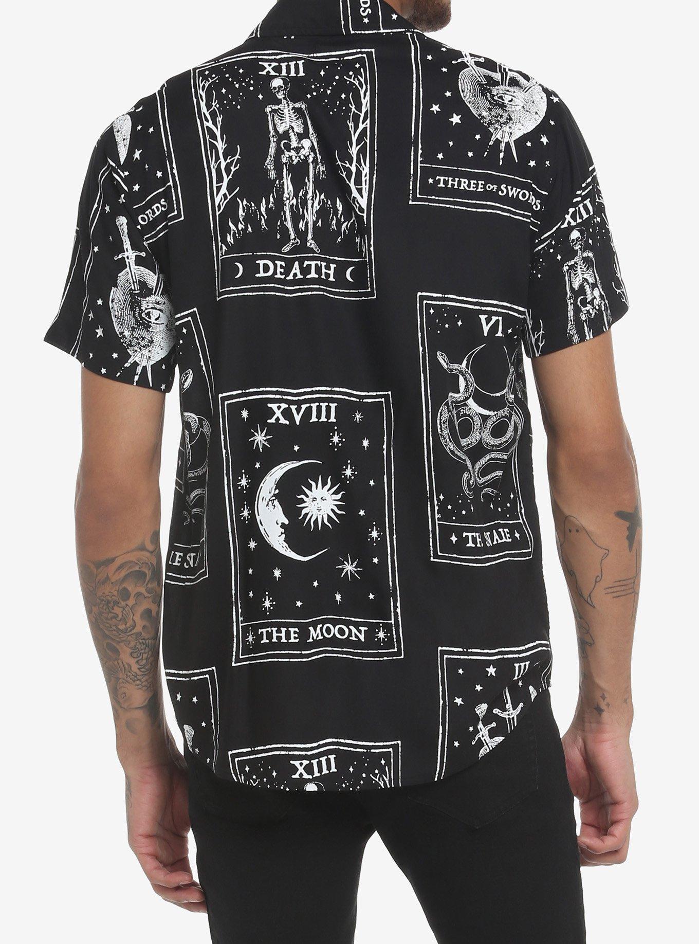 Tarot Card Woven Button-Up, BLACK, alternate