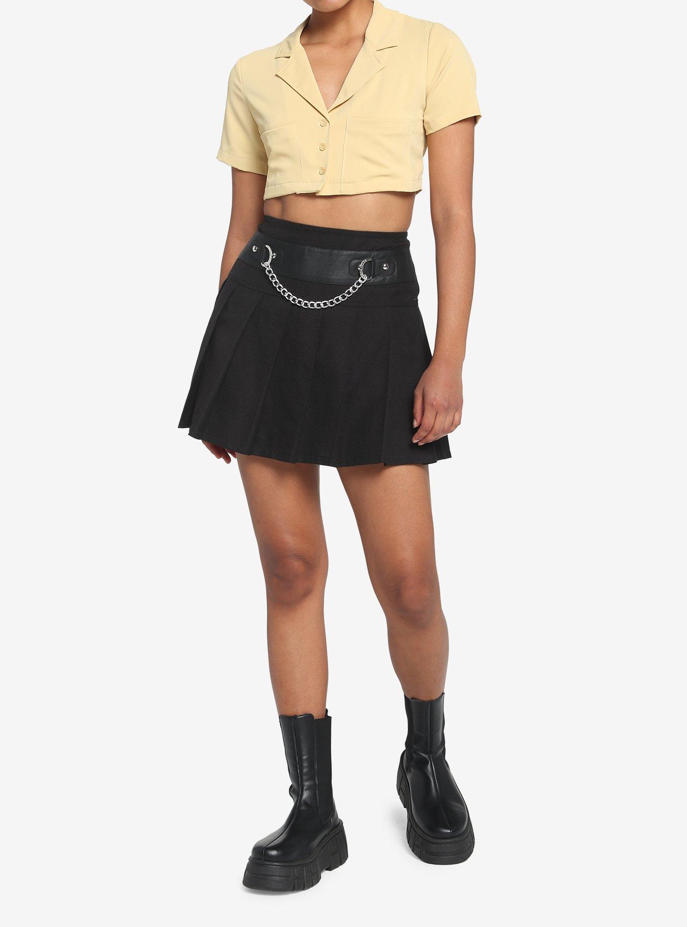 Dusty Yellow Notch Collar Girls Crop Top, MULTI, alternate