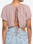 Ruched Puffy Taupe Girls Crop Top, TAUPE, alternate