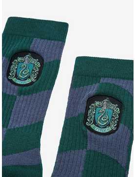 Harry Potter Slytherin Crest Wavy Checkered Crew Socks - BoxLunch Exclusive , , hi-res
