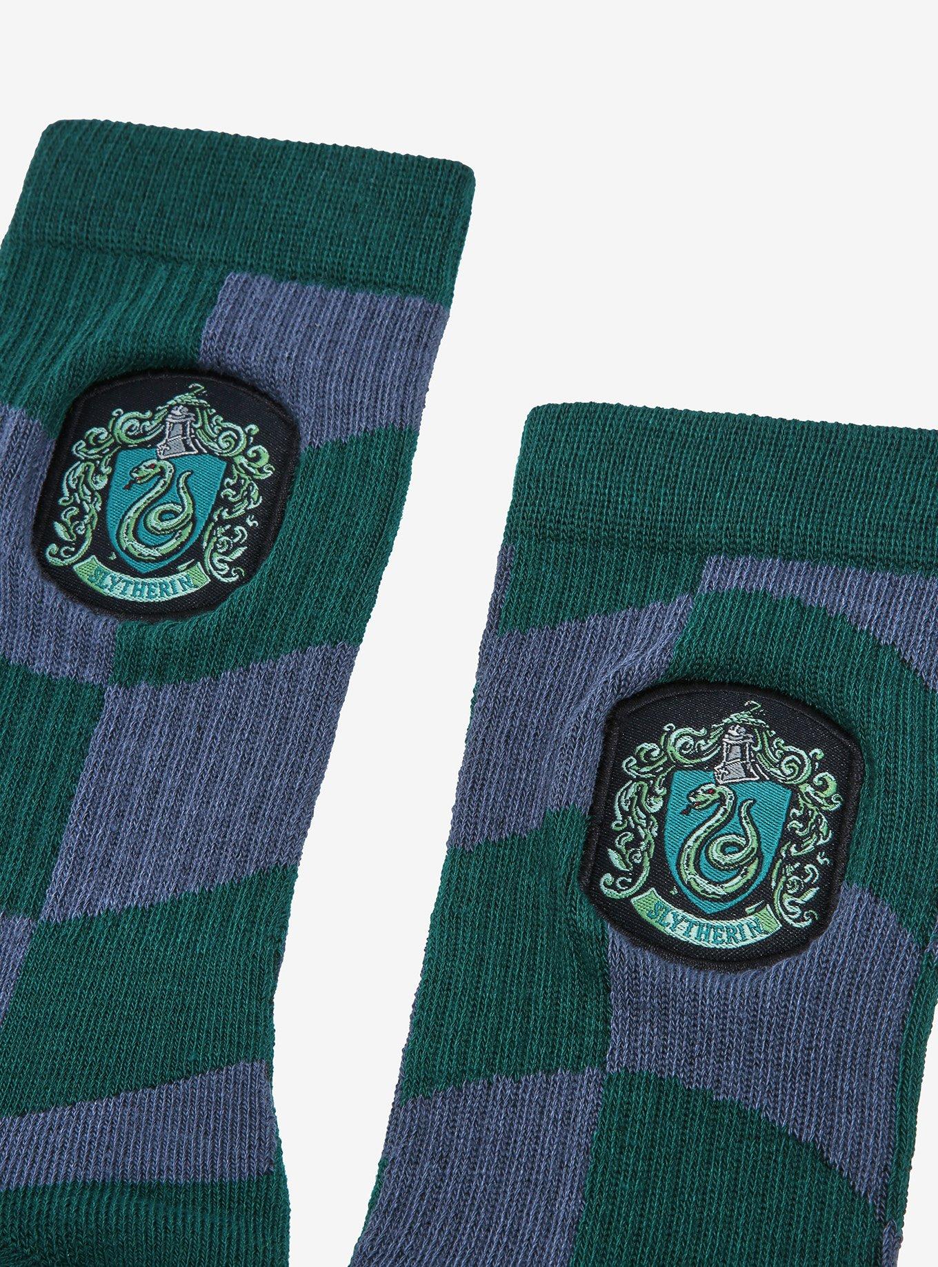 Harry Potter Slytherin Crest Wavy Checkered Crew Socks - BoxLunch Exclusive , , alternate