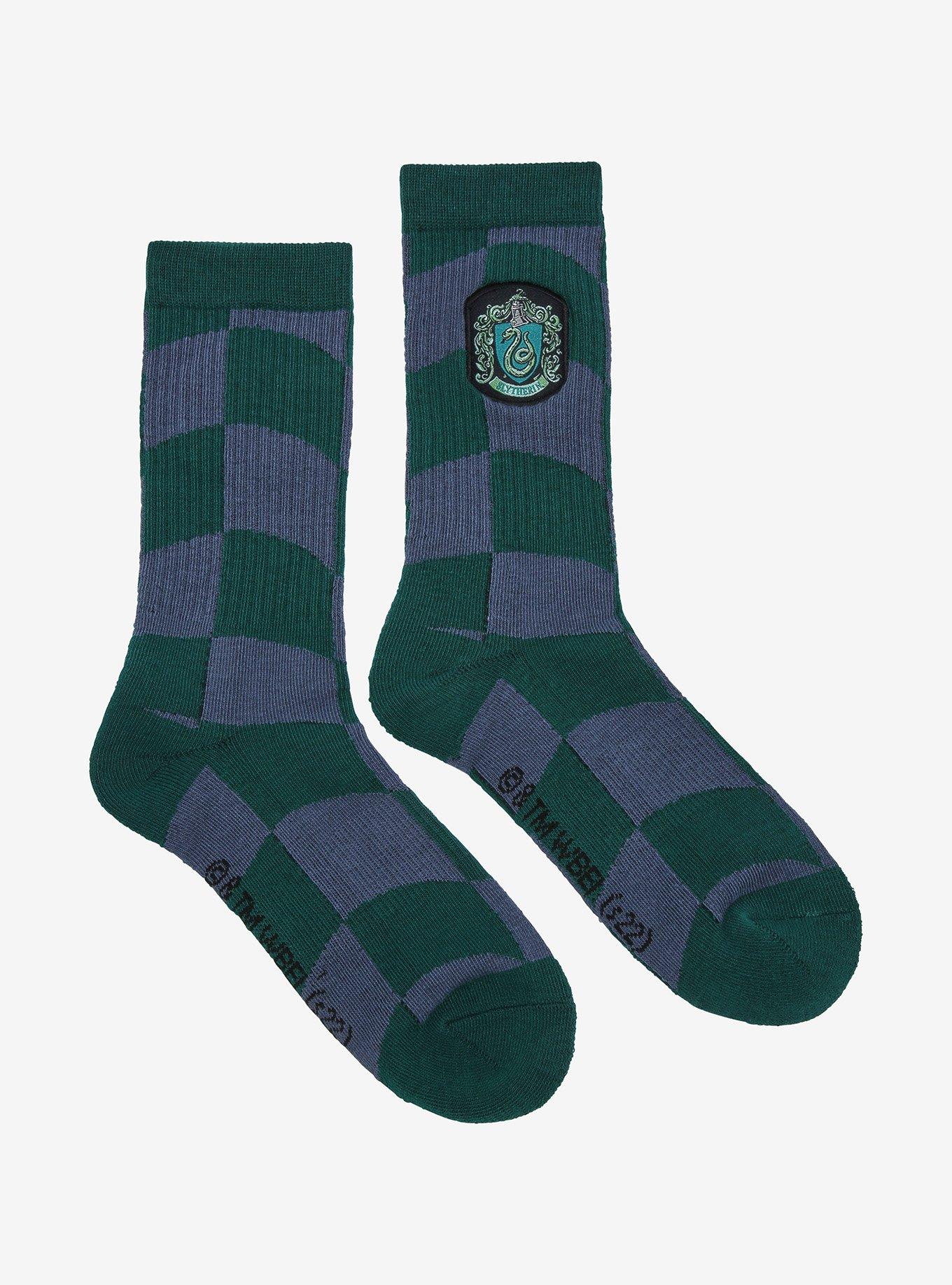 Harry Potter Slytherin Crest Wavy Checkered Crew Socks - BoxLunch Exclusive , , alternate