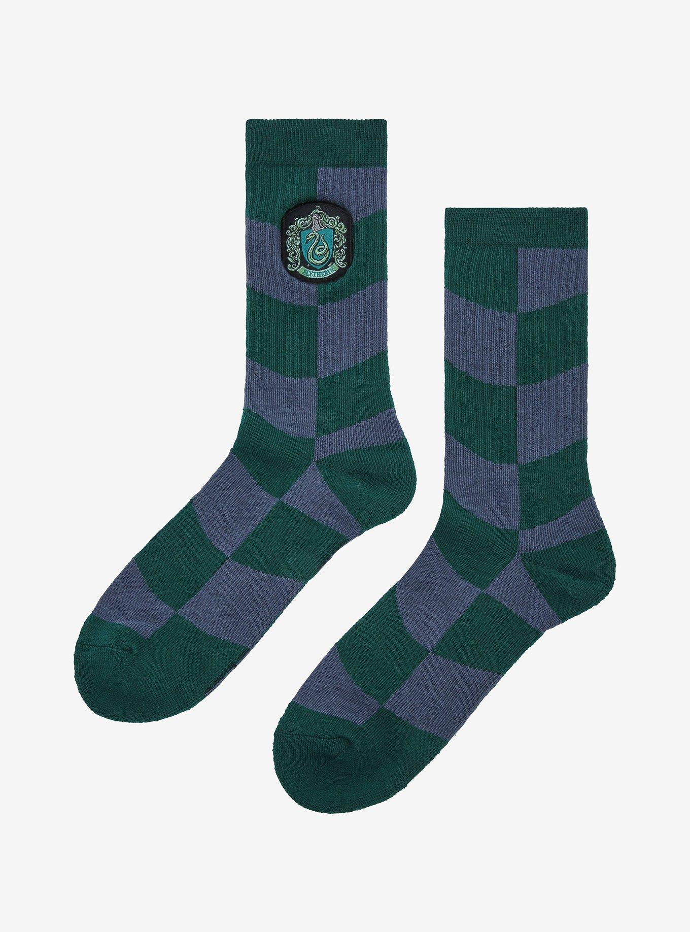 Harry Potter Slytherin Crest Wavy Checkered Crew Socks - BoxLunch Exclusive