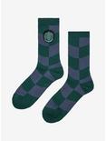 Harry Potter Slytherin Crest Wavy Checkered Crew Socks - BoxLunch Exclusive , , alternate
