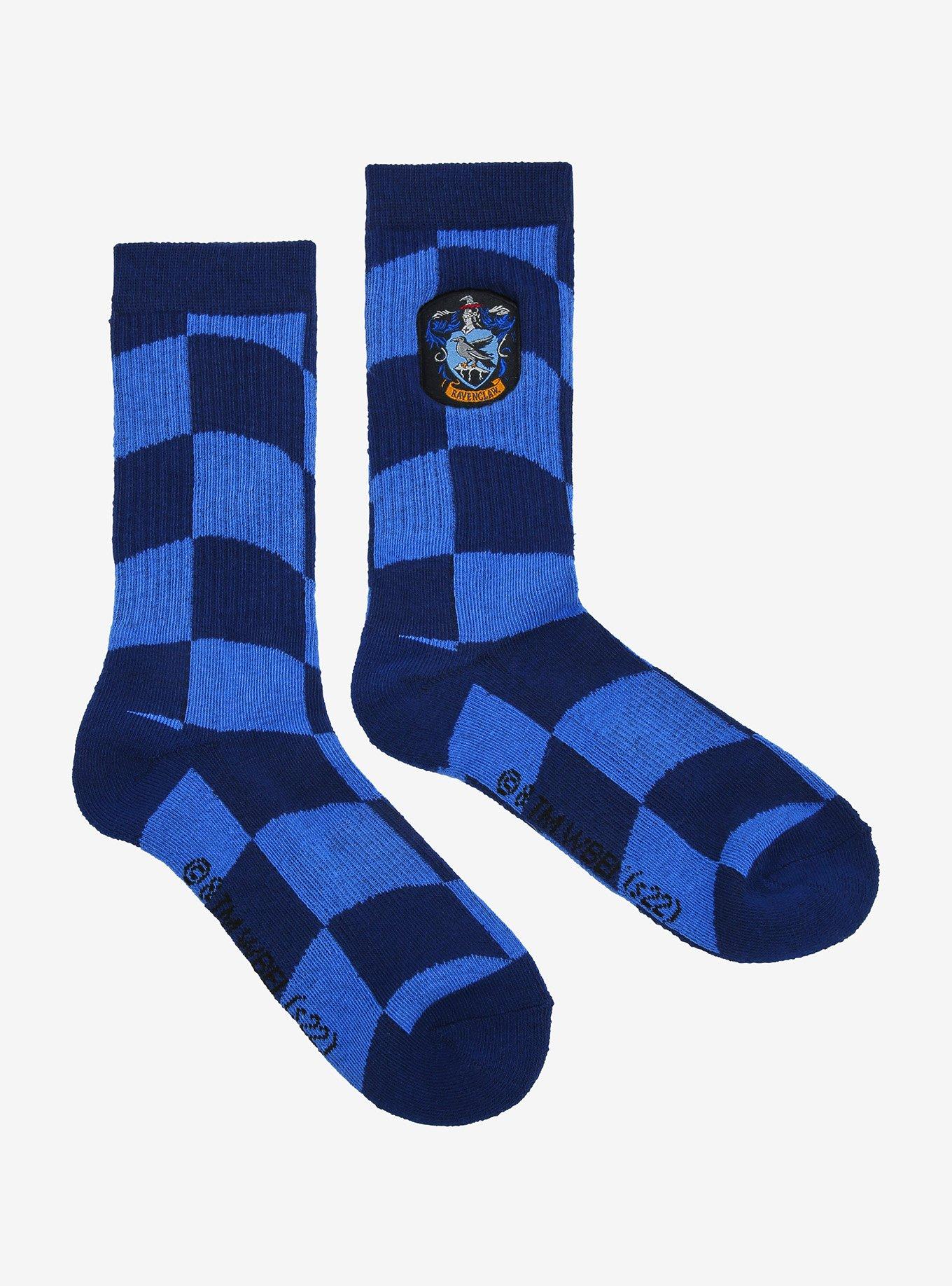 Harry Potter Ravenclaw Crest Wavy Checkered Crew Socks - BoxLunch Exclusive , , alternate