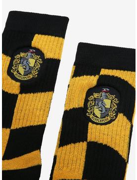 Plus Size Harry Potter Hufflepuff Crest Wavy Checkered Crew Socks - BoxLunch Exclusive , , hi-res