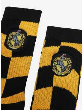 Harry Potter Hufflepuff Crest Wavy Checkered Crew Socks - BoxLunch Exclusive , , hi-res