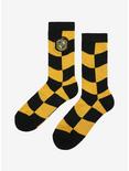 Harry Potter Hufflepuff Crest Wavy Checkered Crew Socks - BoxLunch Exclusive , , alternate
