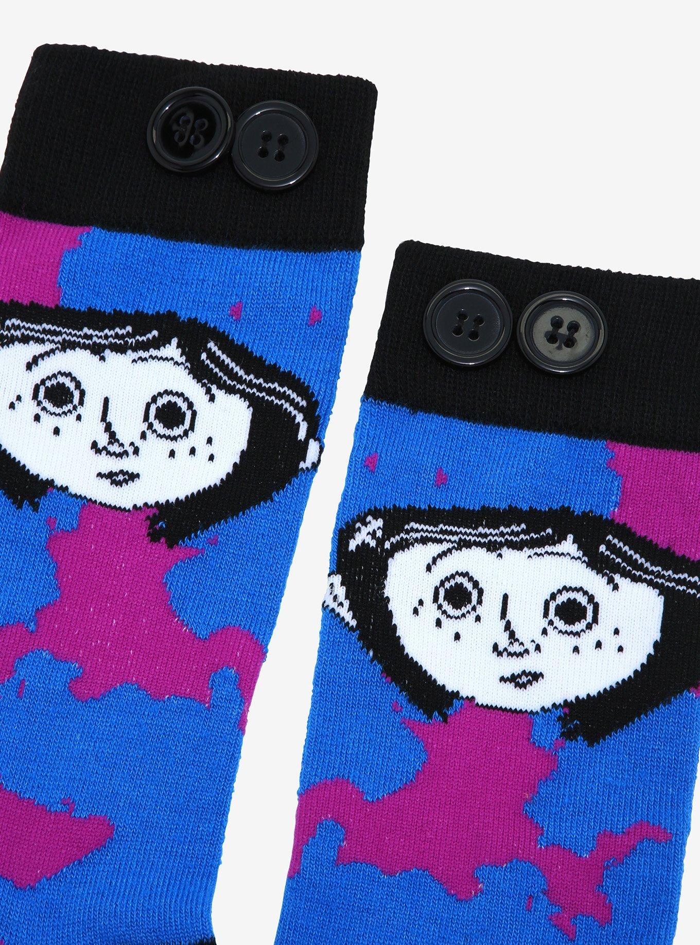 Coraline Button Eyes Tie-Dye Crew Socks - BoxLunch Exclusive , , alternate