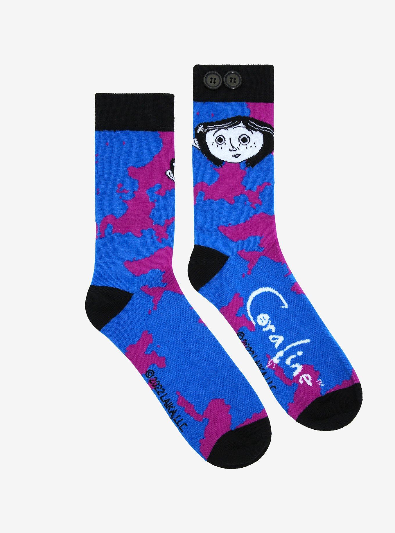 Coraline Button Eyes Tie-Dye Crew Socks - BoxLunch Exclusive , , alternate