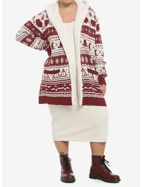 Harry Potter Fair Isle Sherpa Open Cardigan Sweater Plus Size, , hi-res