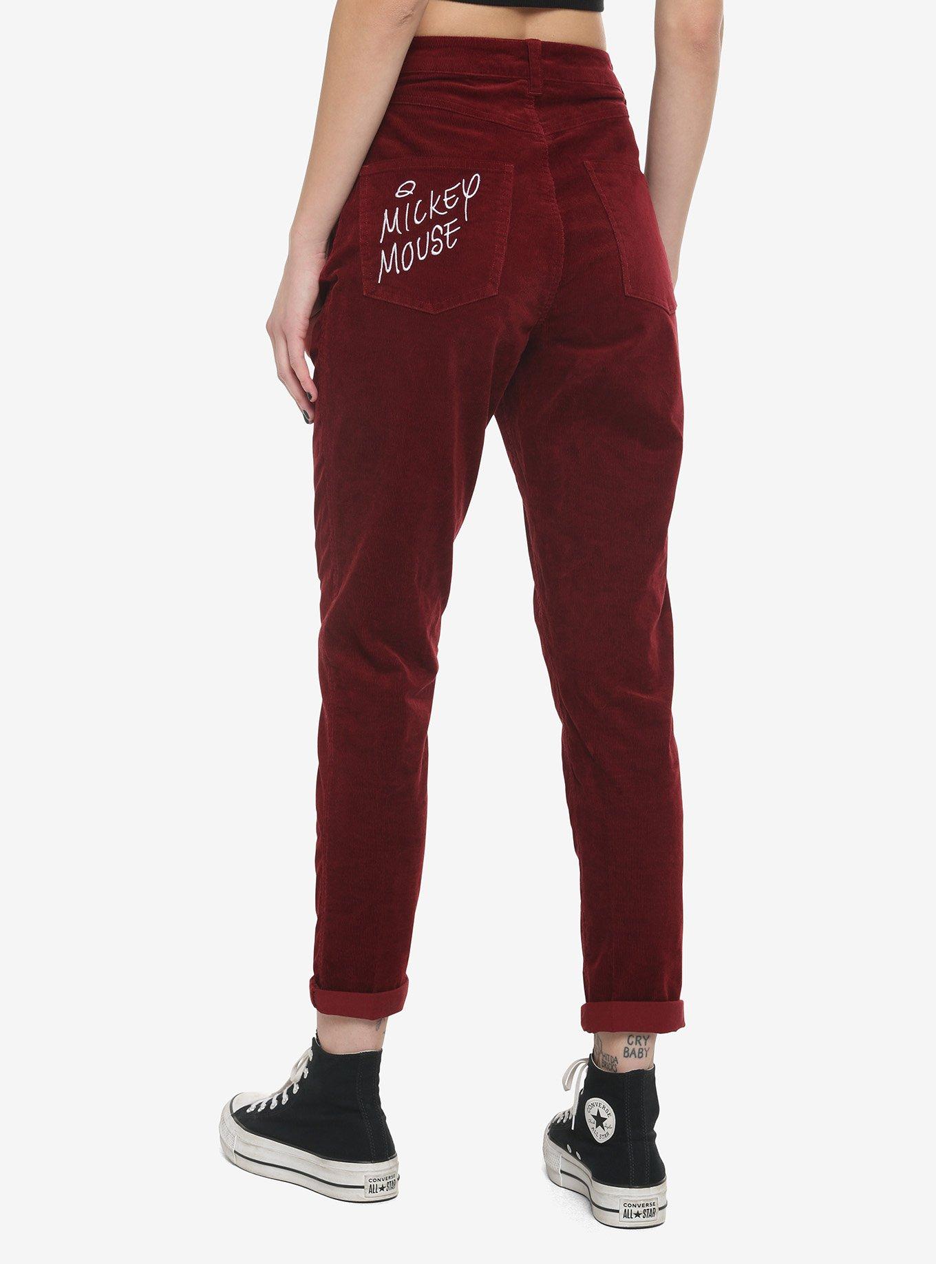 Disney Mickey Mouse Embroidered Corduroy Mom Pants, BURGUNDY, alternate