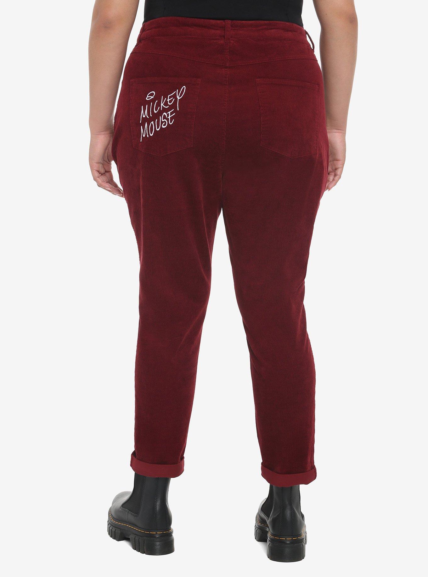 Disney Mickey Mouse Embroidered Corduroy Mom Pants Plus Size, BURGUNDY, alternate