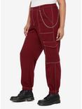 Burgundy Girls Cargo Jogger Pants Plus Size, RED, alternate