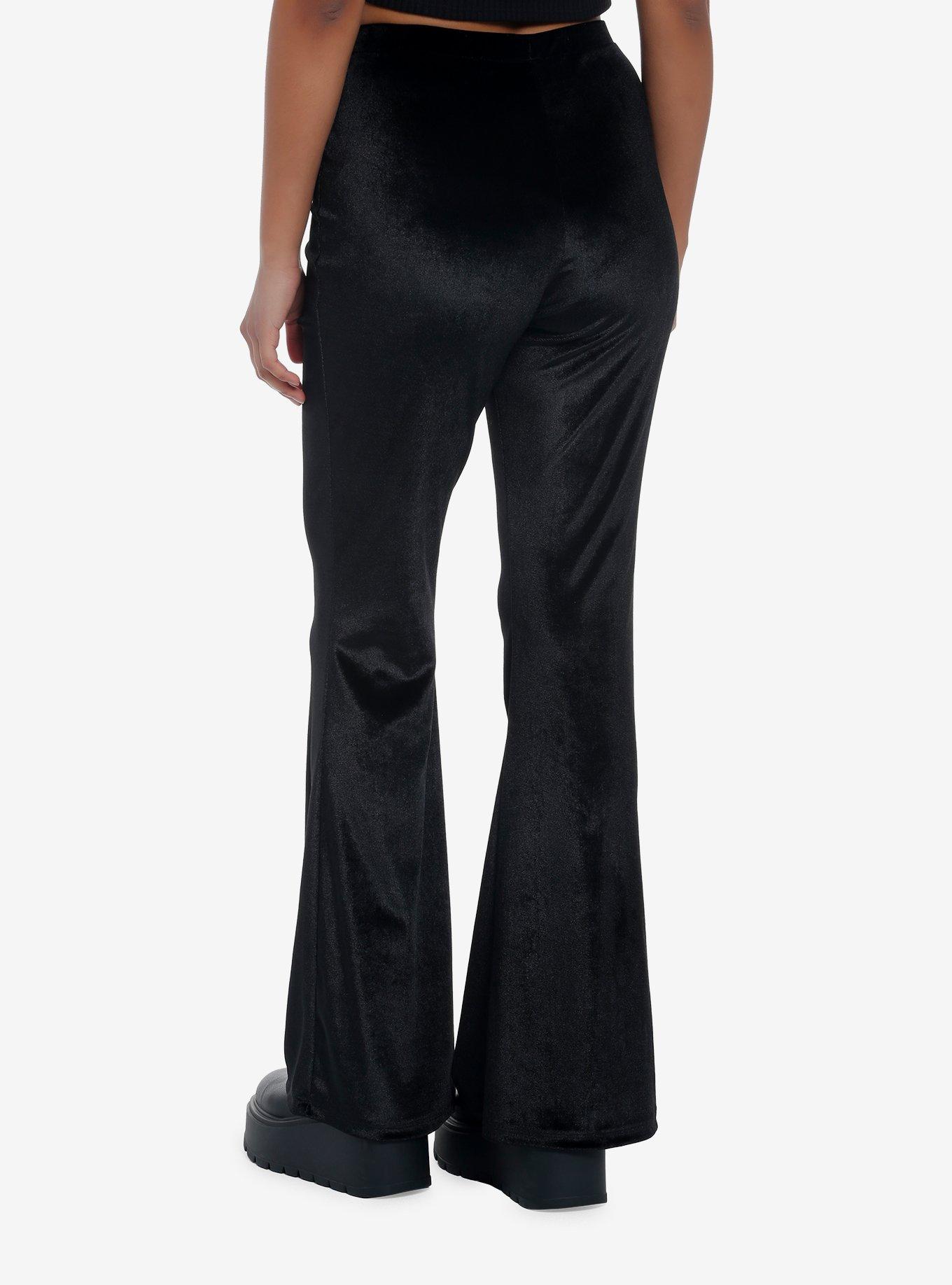 Black Velvet Lace-Up Girls Flare Pants, BLACK, alternate