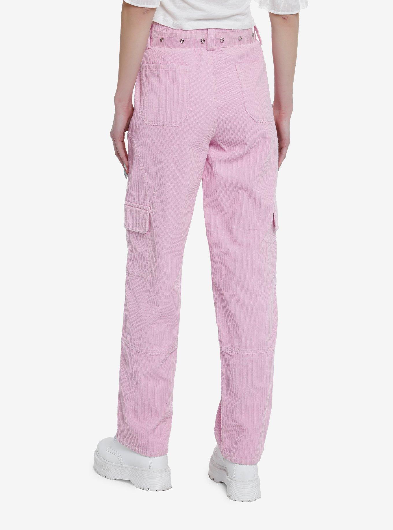 Sweet Society Pink Corduroy Cargo Carpenter Pants With Belt, PINK, alternate