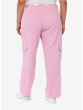 Sweet Society Pink Corduroy Cargo Carpenter Pants With Belt Plus Size, , hi-res