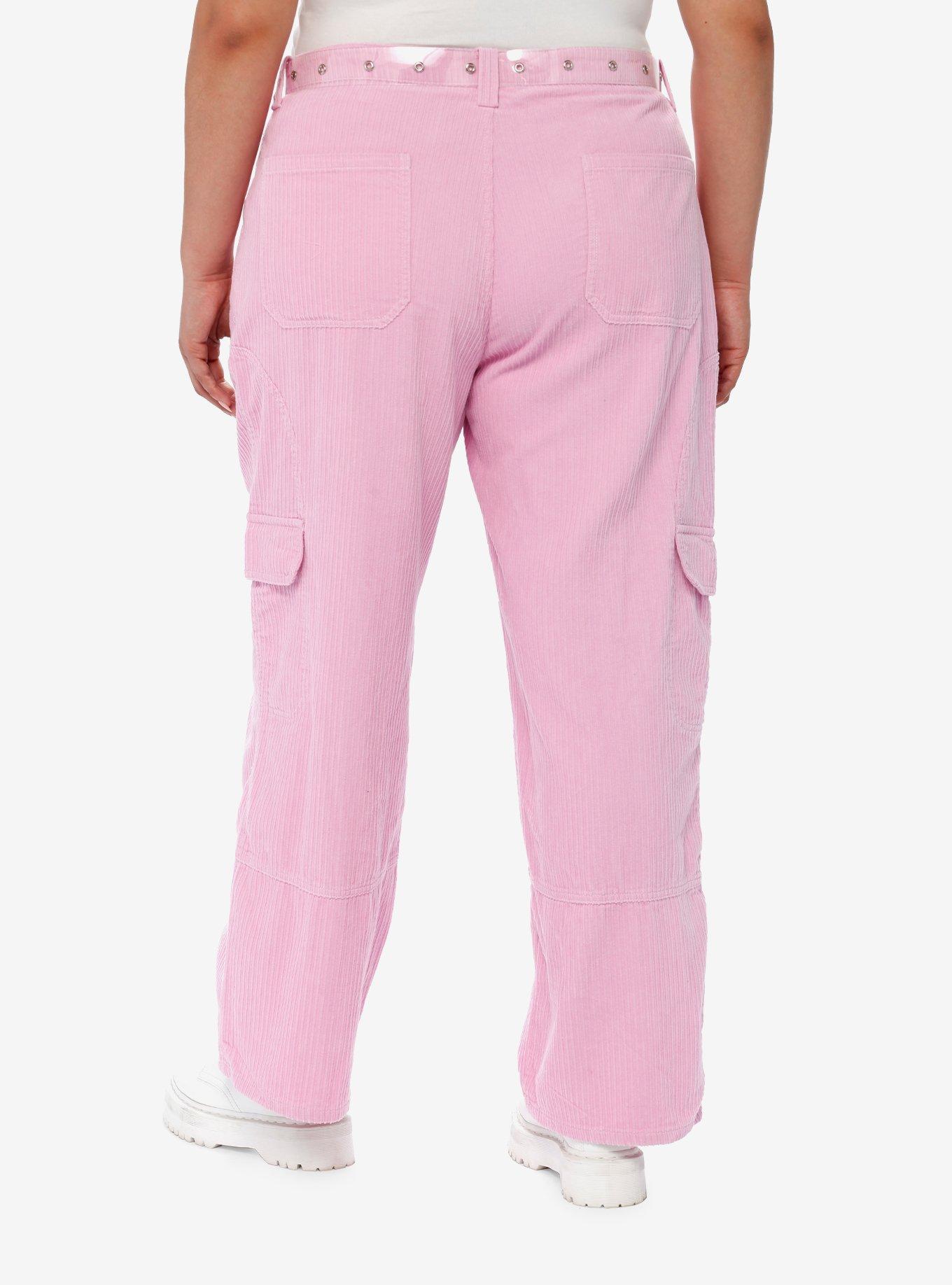 Sweet Society Pink Corduroy Cargo Carpenter Pants With Belt Plus Size, PINK, alternate