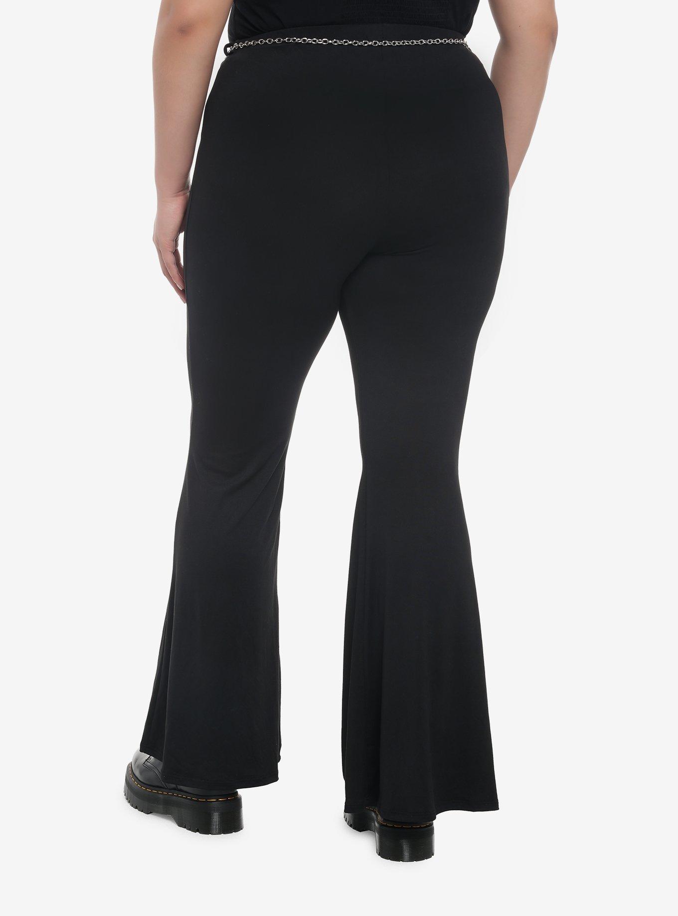 Celestial Chain Belt Flare Pants Plus Size, BLACK, alternate
