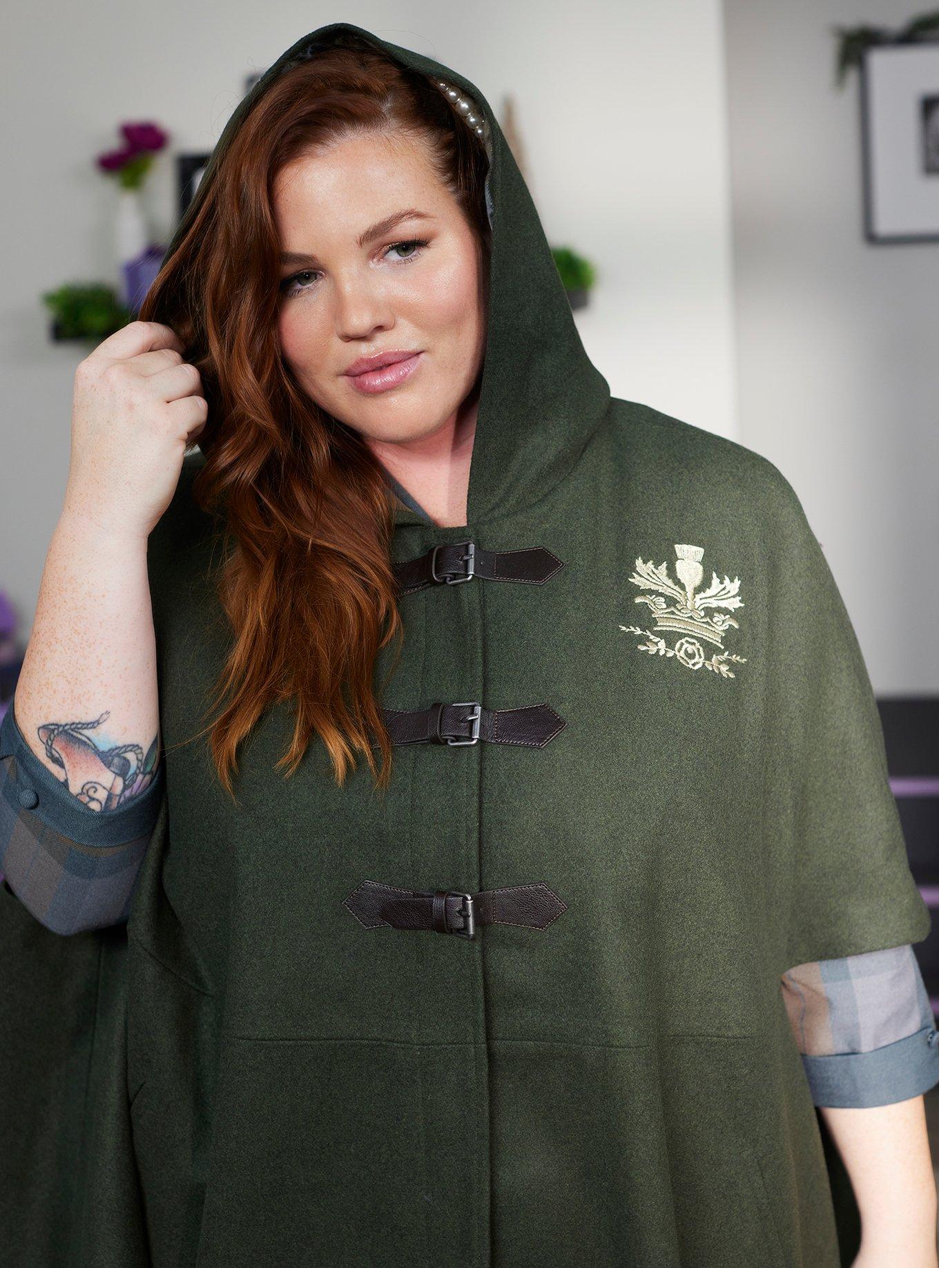 Her Universe Outlander Hooded Cape Plus Size, DARK GREEN, alternate