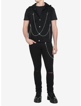 Black Double Chain Denim Vest, , hi-res