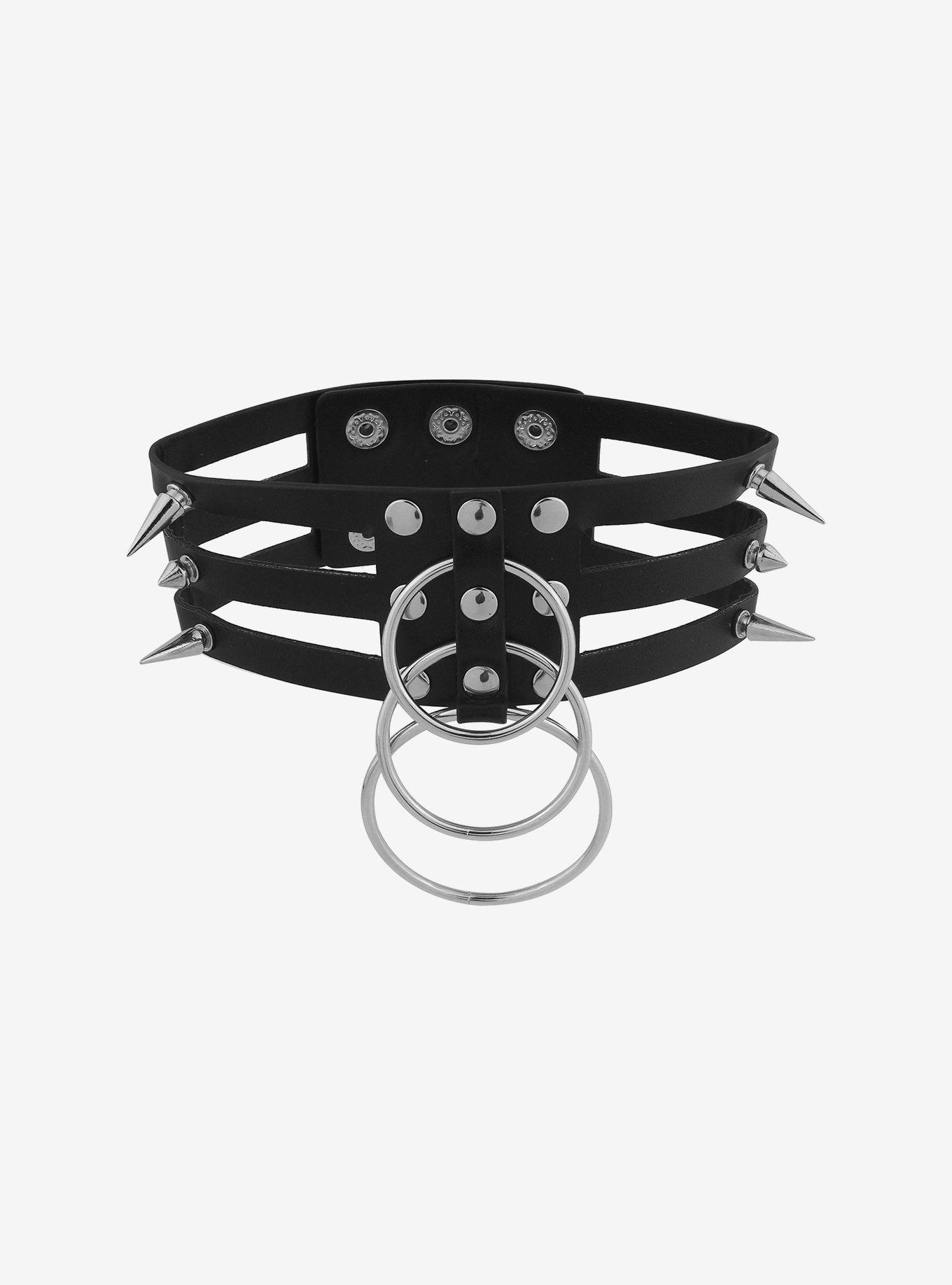 Triple Layer Spike O-Ring Choker, , alternate