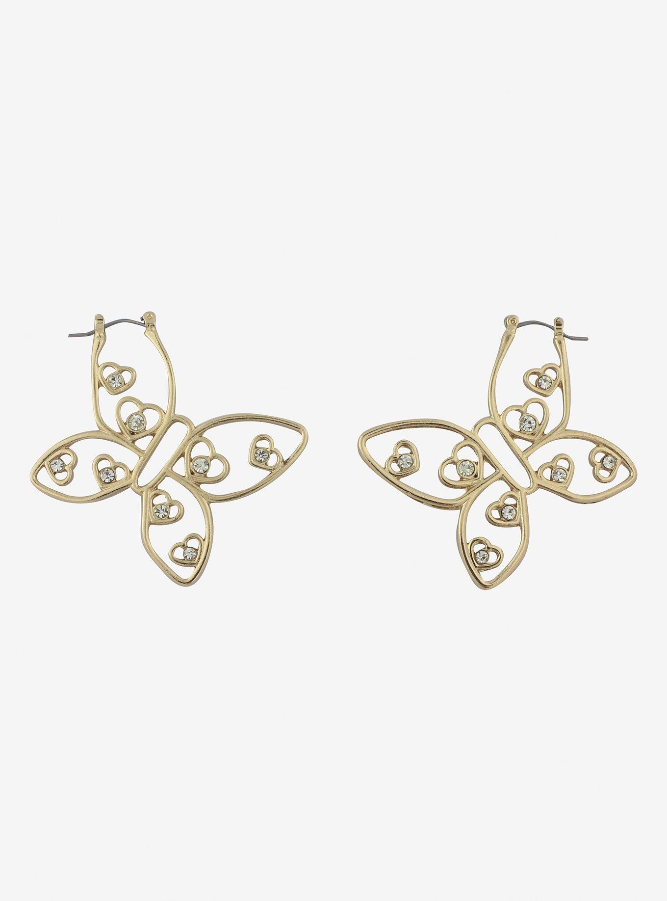 Butterfly Heart Gem Hoop Earrings, , alternate