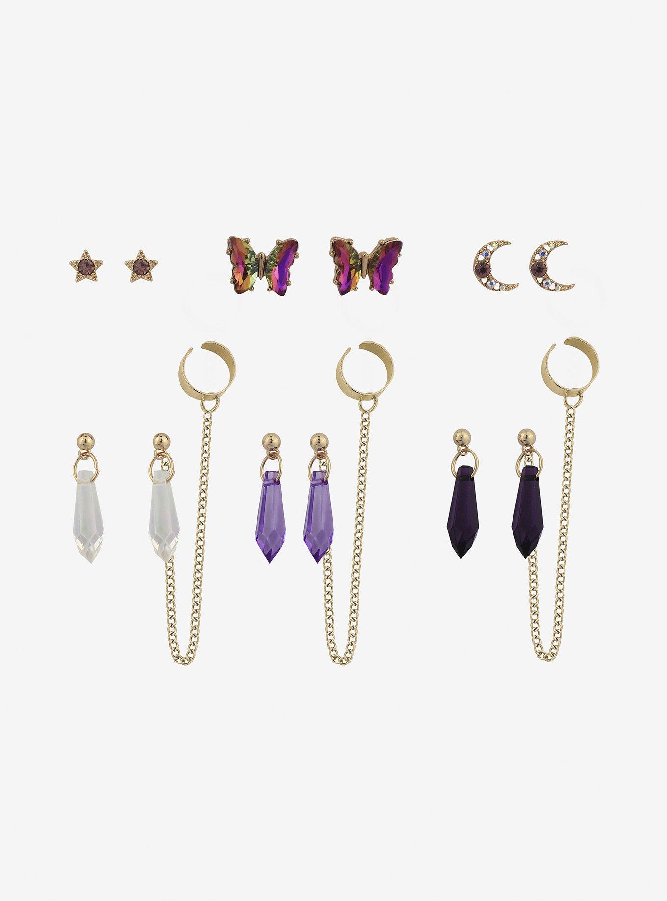 Butterfly Celestial Purple Crystal Cuff Earring Set, , alternate