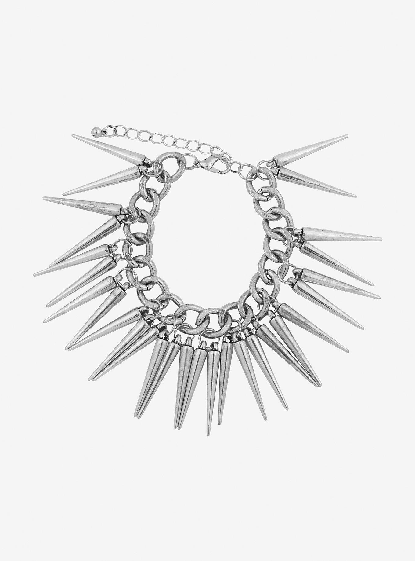 Punk Spiked Chunky Charm Bracelet, , alternate