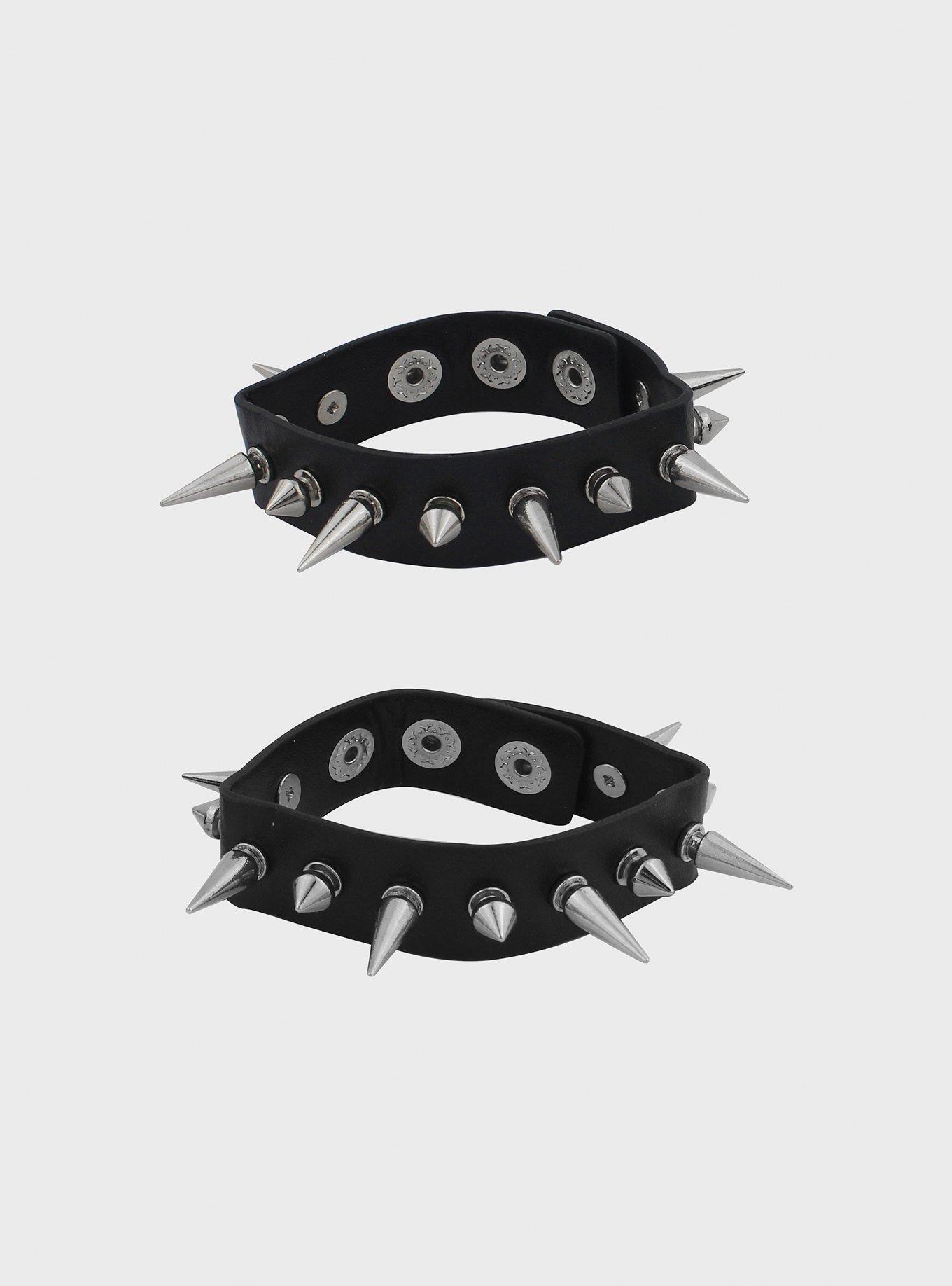 Spiked Faux Leather Bracelet Cuff Set, , alternate