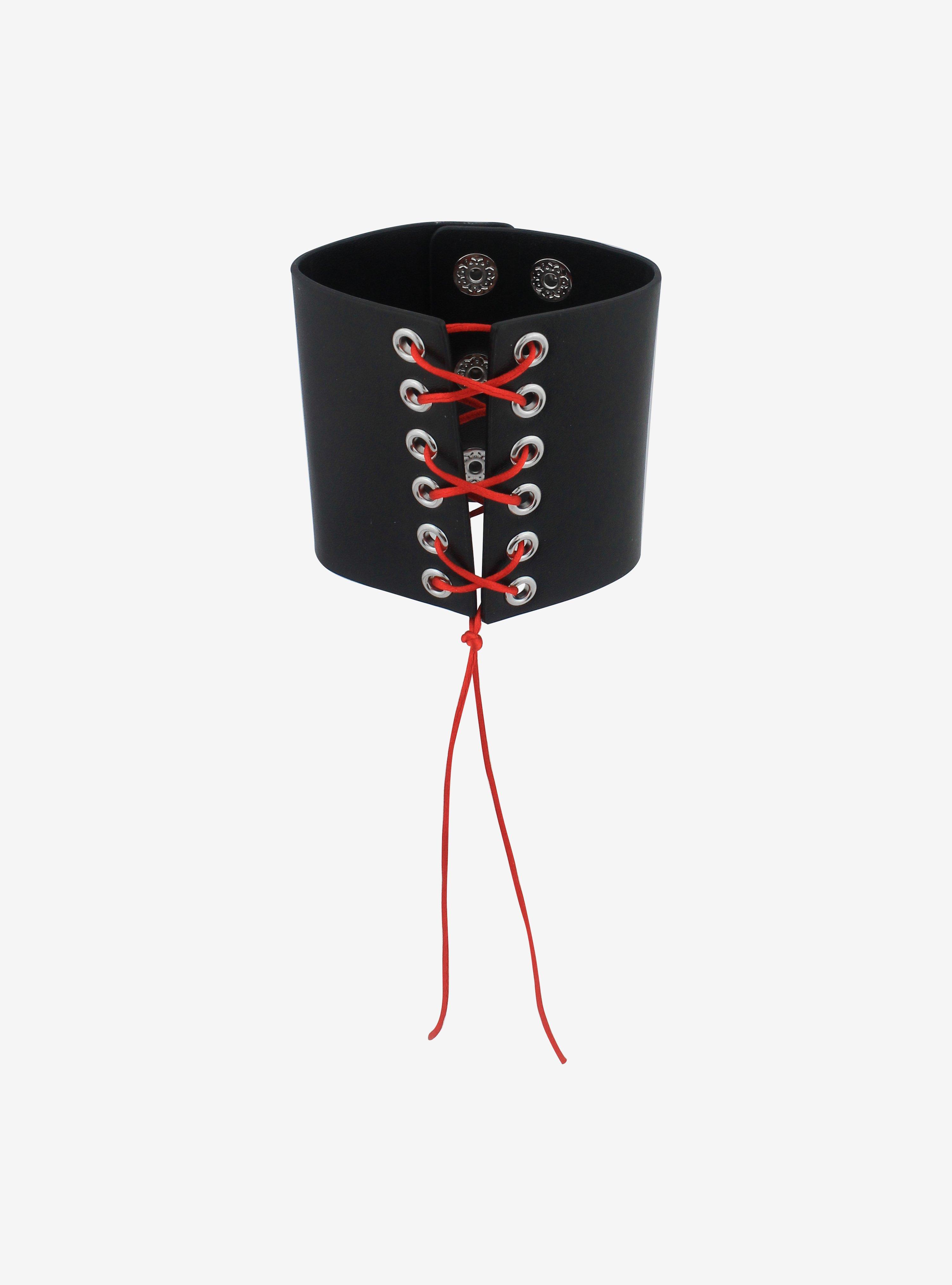 Red Lace-Up Cuff Bracelet, , alternate