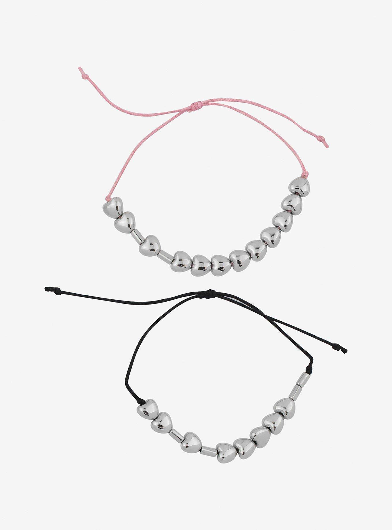 Morse Code Heart Charm Best Friend Cord Bracelet Set, , alternate