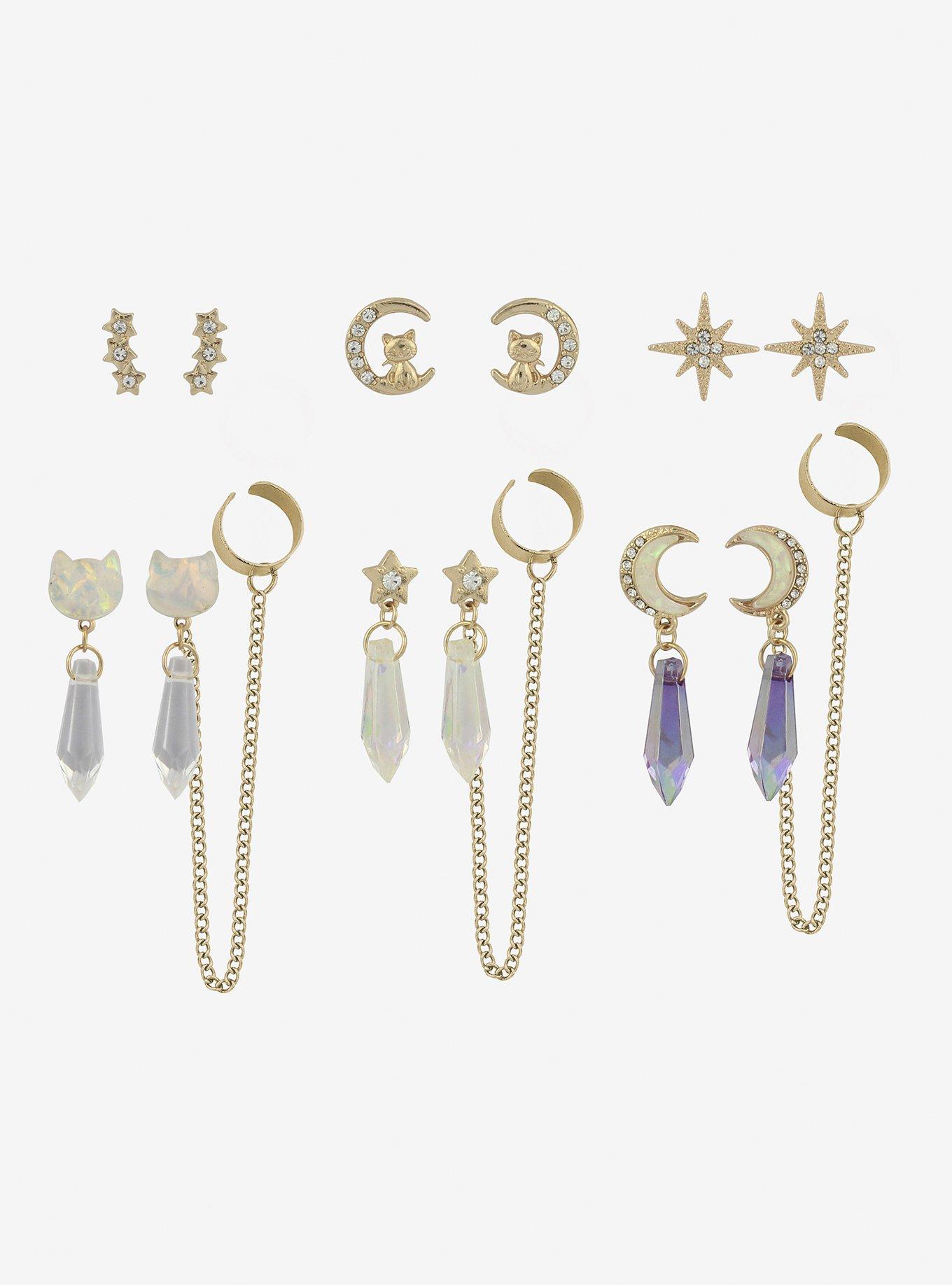 Cat Celestial Crystal Cuff Earring Set, , alternate