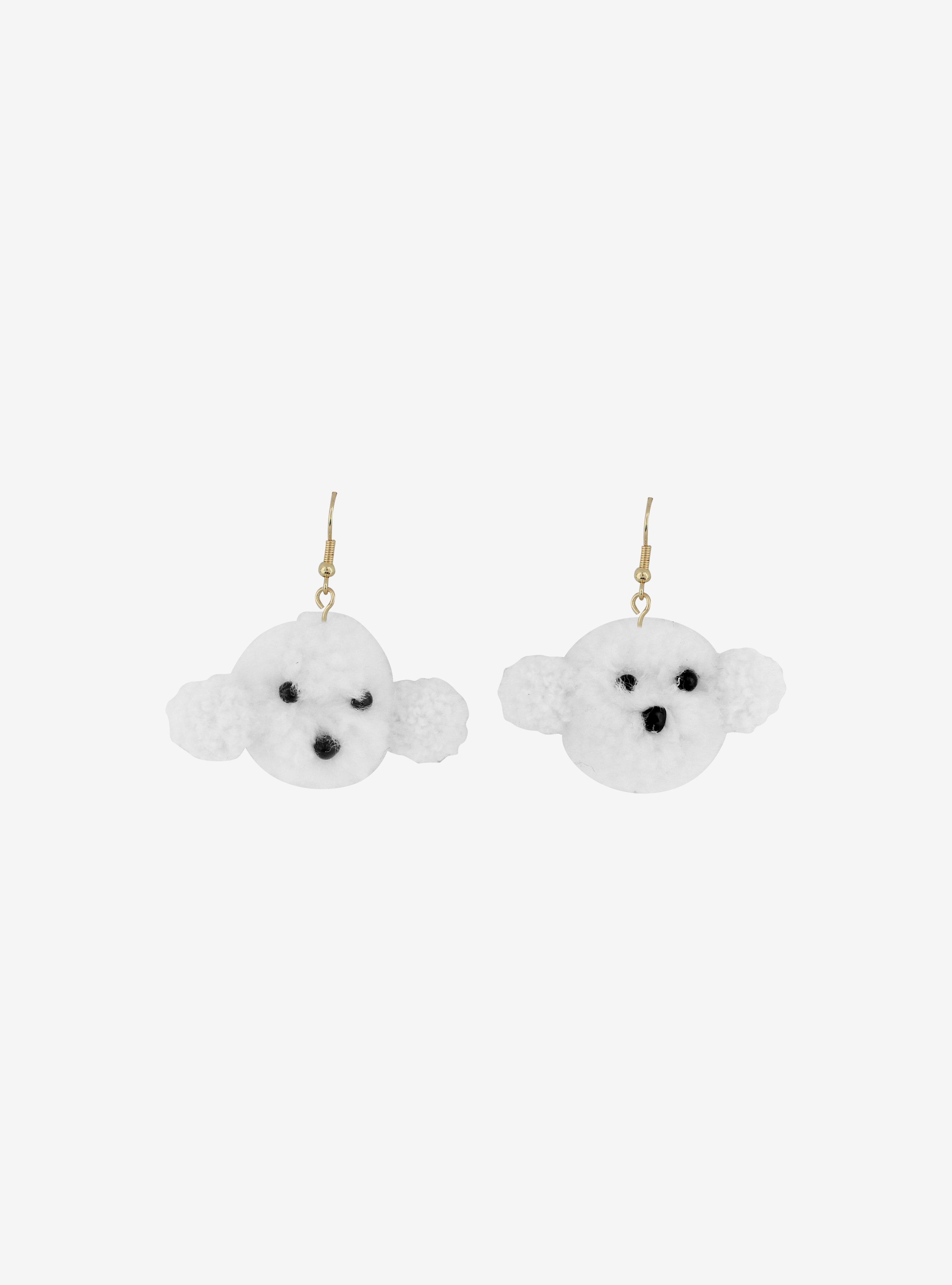 White Puppy Plush Earrings, , alternate