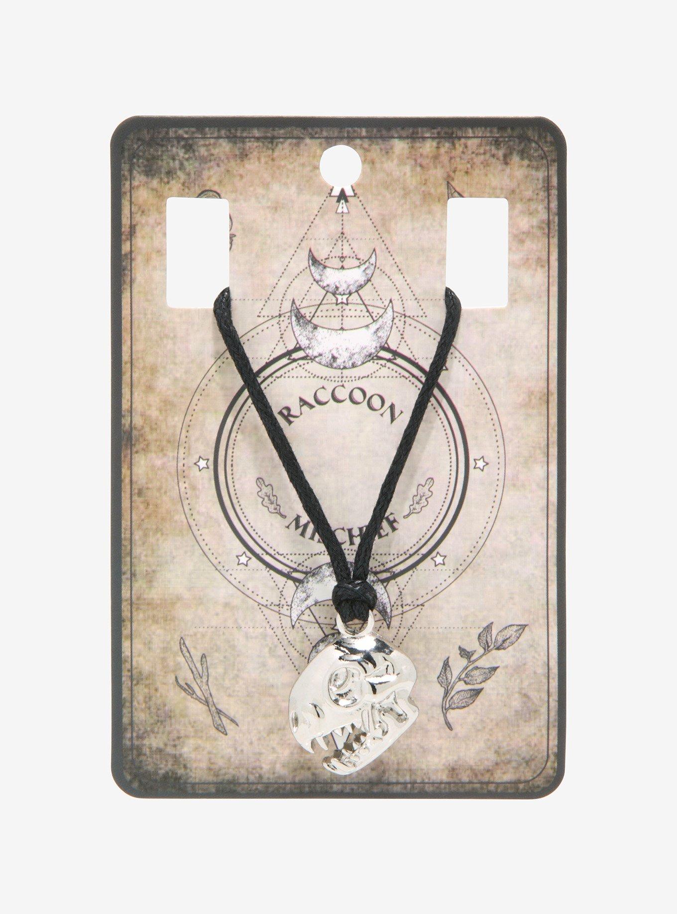 Raccoon Skull Pendant Cord Necklace, , alternate