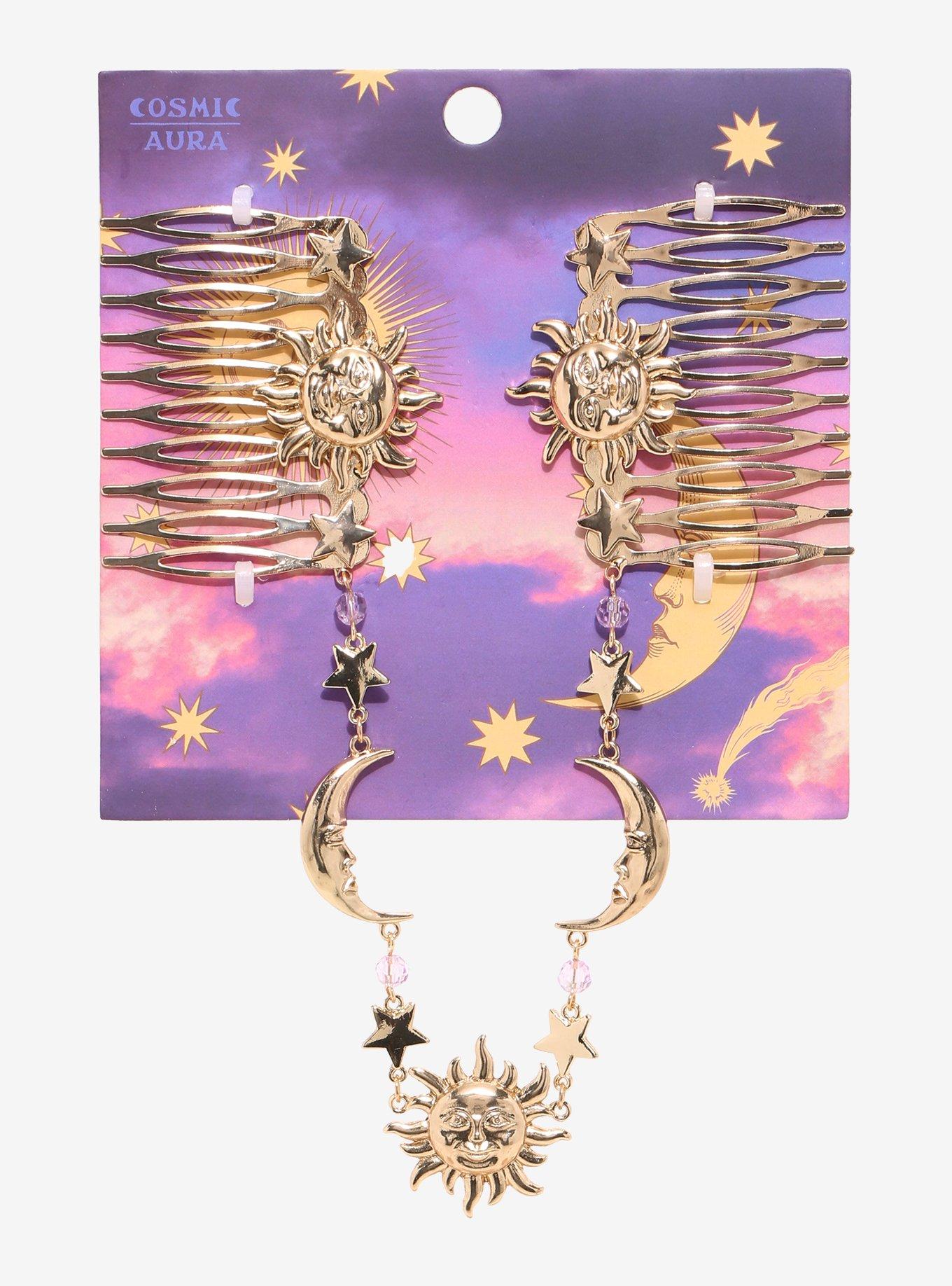 Sun & Moon Chain Hair Comb Set, , alternate