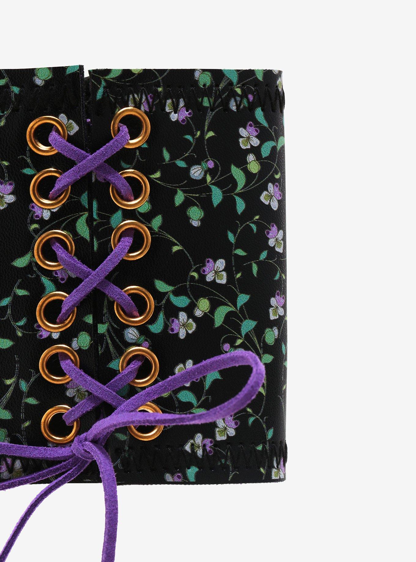 Purple Floral Lace-Up Cuff Bracelet, , alternate