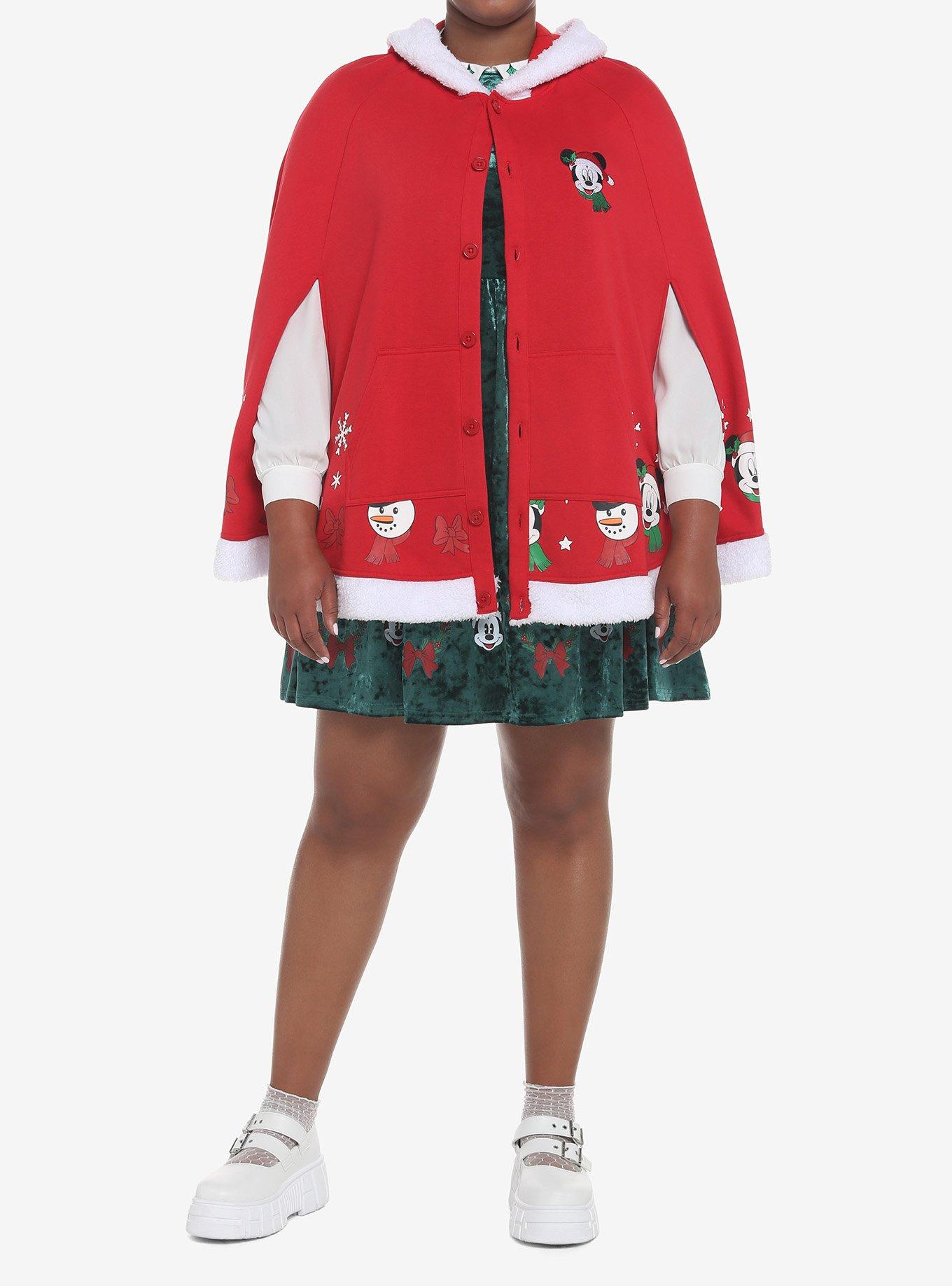 Her Universe Disney Holiday Mickey Mouse Hooded Girls Cape Plus Size, MULTI, alternate