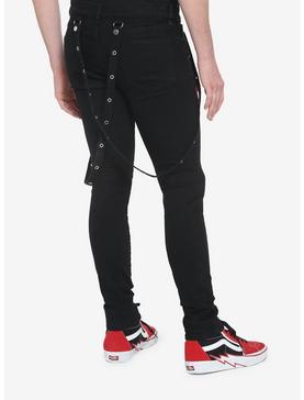 HT Denim Red Zipper Stinger Jeans With Grommet Suspenders, , hi-res