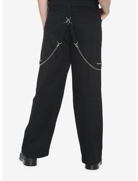 Black Zippers & Chains Wide Leg Jeans, , hi-res