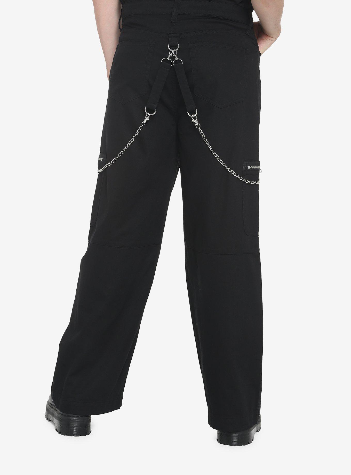 Black Zippers & Chains Wide Leg Jeans, BLACK, alternate