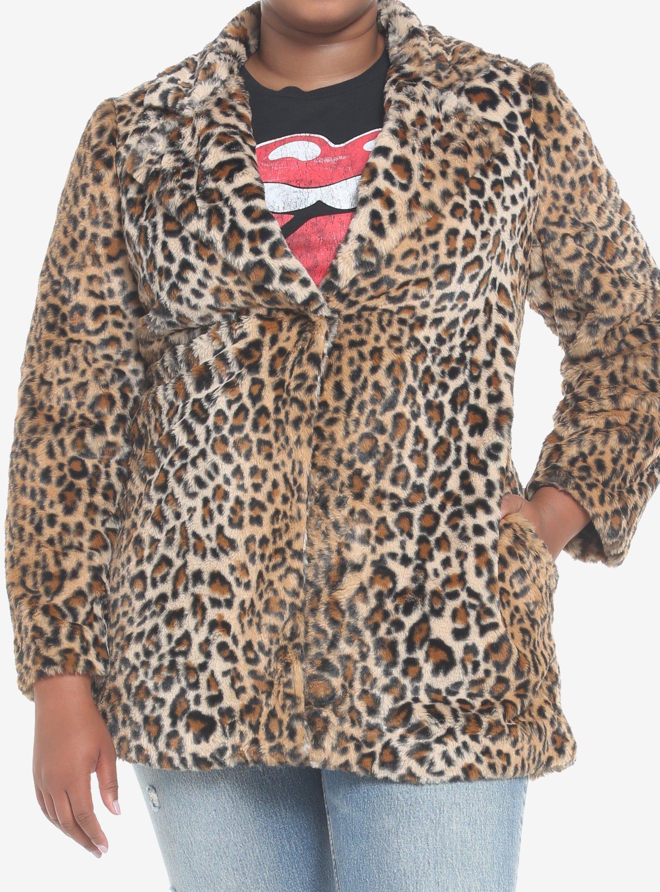 Leopard Faux Fur Girls Coat Plus Size, MULTI, alternate